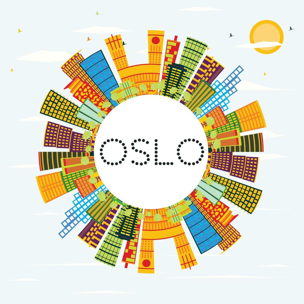 horizonte de oslo con edificios de color, cielo azul y espacio de copia. vector