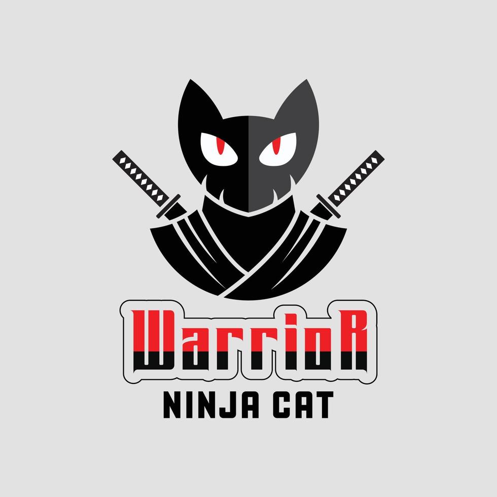 Ninja Cat Warrior Mascot Logo. Ninja Warrior Vector Illustration. Ninja Logo Mascot Illustration.
