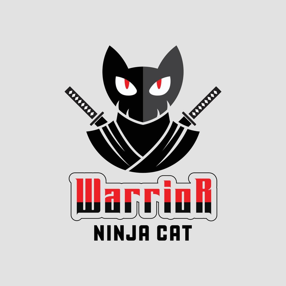 Cat ninja illustration vector. Japan cat fox logo, icon Stock