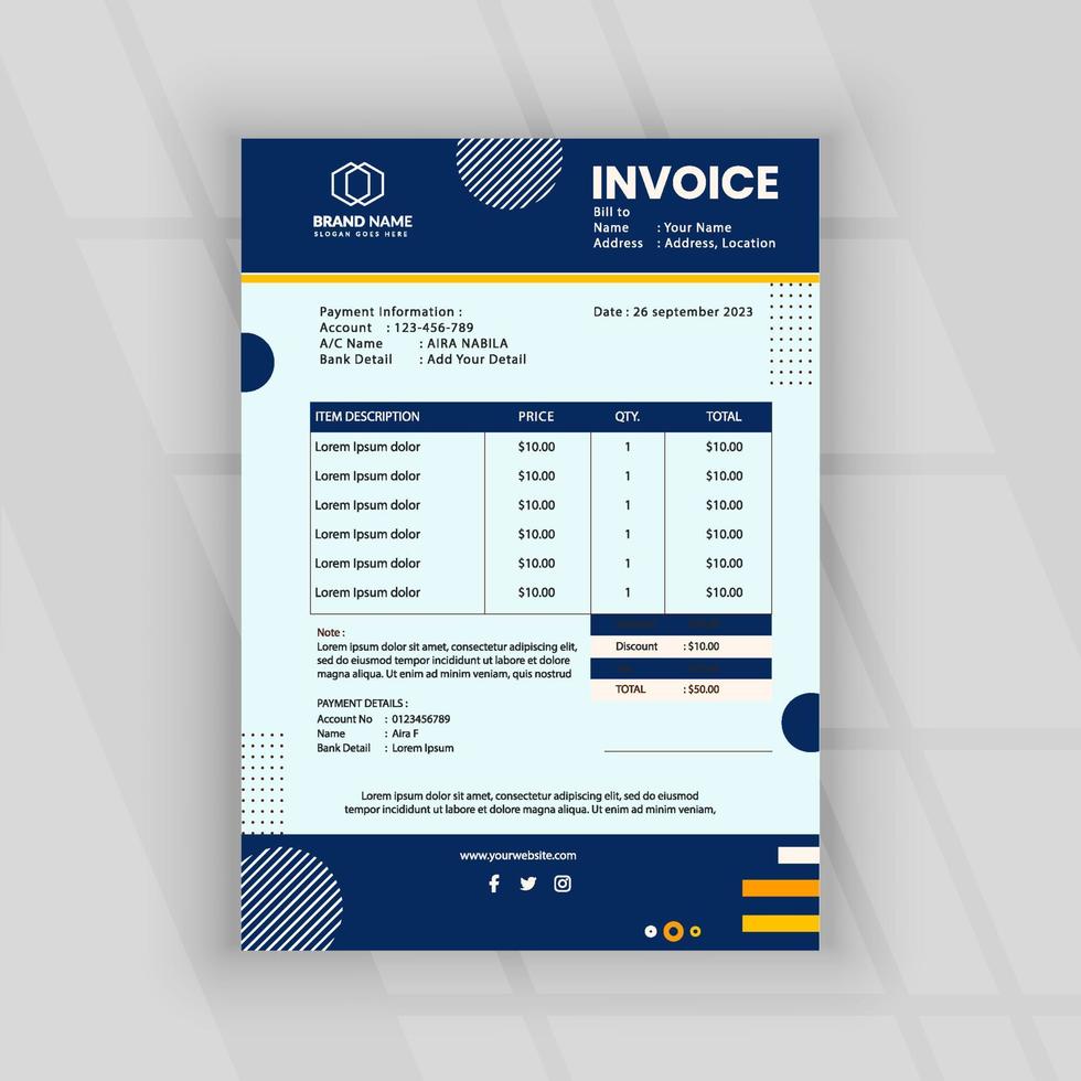 Professional style design invoice template vector