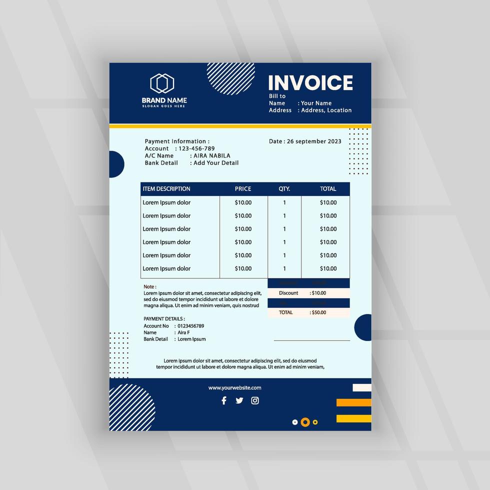 plantilla de factura de diseño de estilo profesional vector