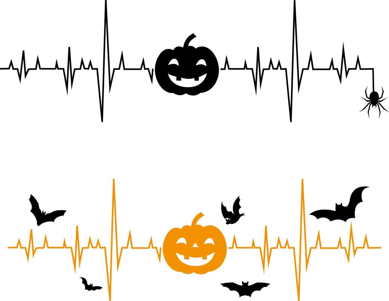 Halloween heartbeat and pumpkin.For your design.White background. vector