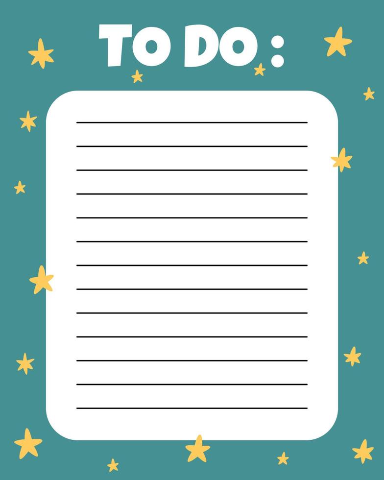 To do list template. Organizer and Schedule with place for Notes. Good for Kids. Vector illustration with stars for planner. Bottle with a candle and an oak leaf. Cute and trendy.