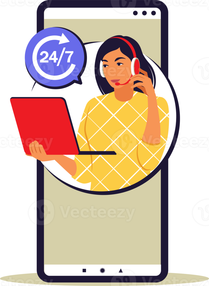 Service 24 7 concept. Call center support. png