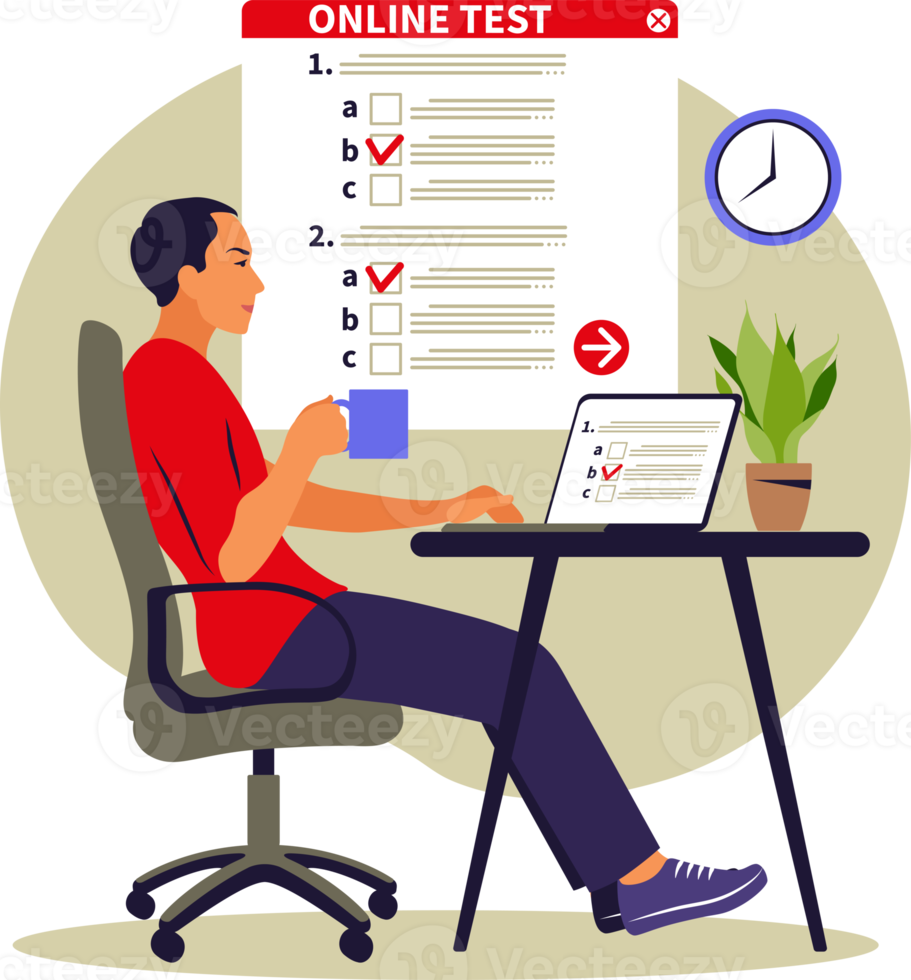 Concept online testing, e-learning, examination on computer. Flat png