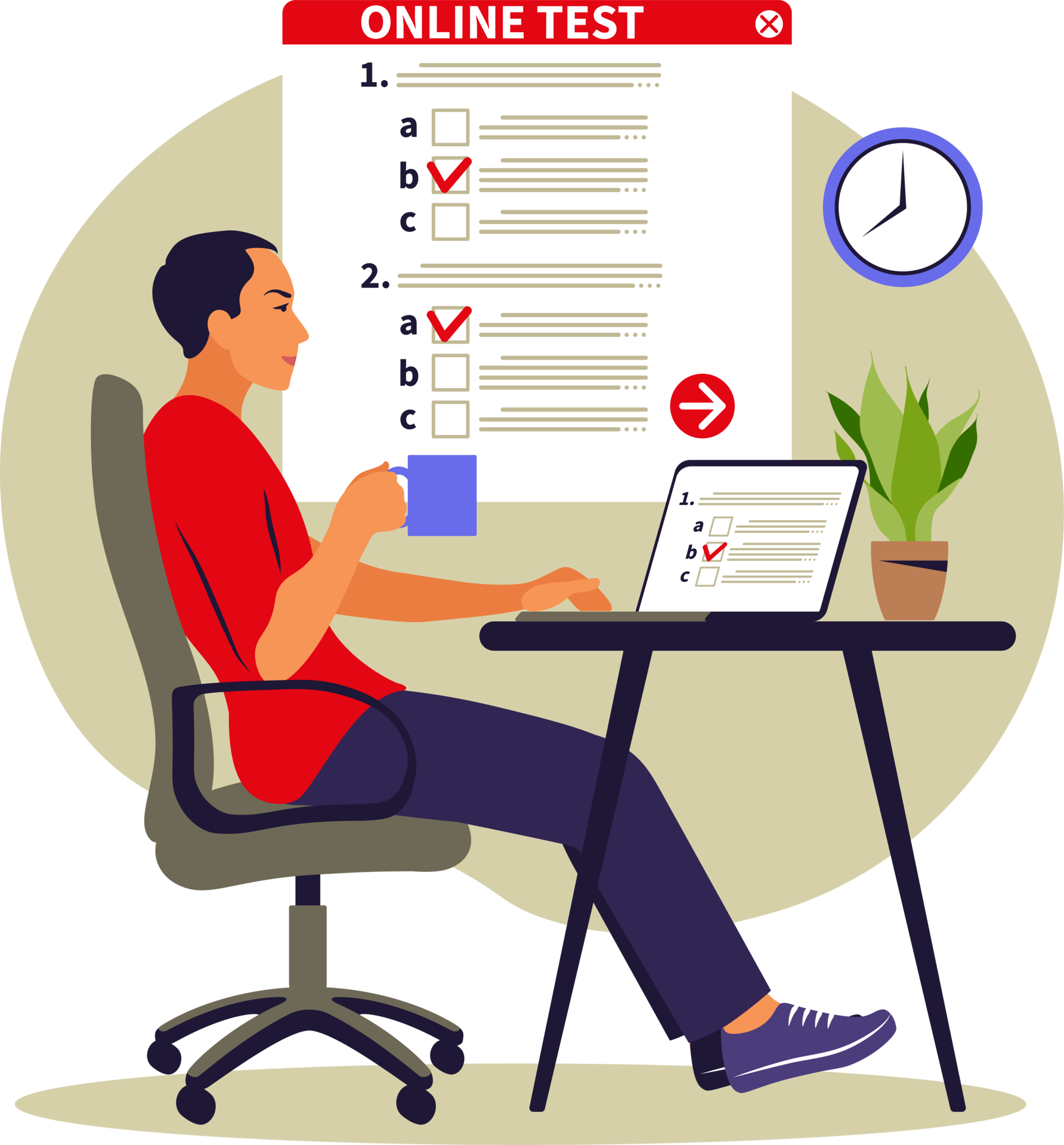 Concept online testing, elearning, examination on computer. Flat 12658237 PNG