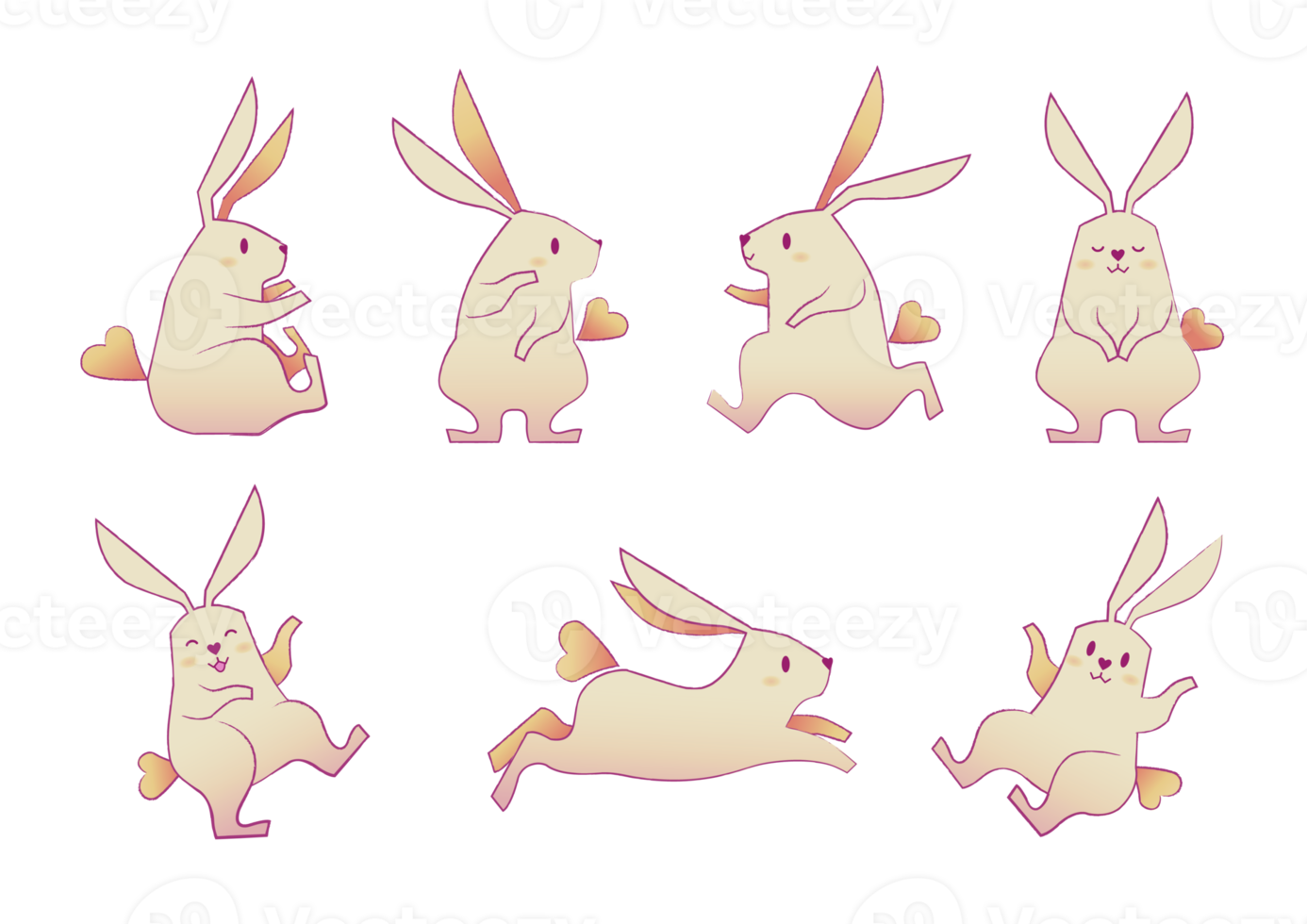 Collection cute rabbit different poses png