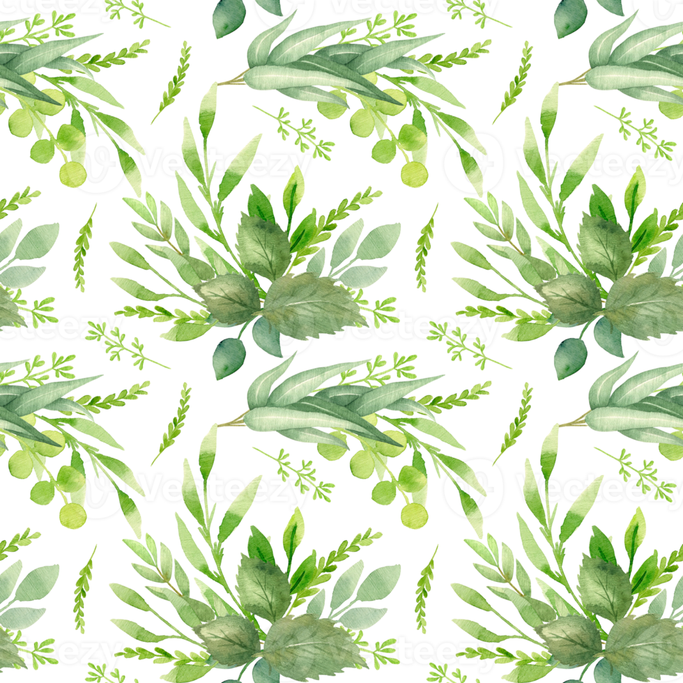 Greenery watercolor seamless pattern. Botanical background with eucalyptus, branches and leaves. Spring green illustration. Floral Design. Perfect for invitations, wrapping paper, textile, fabric png
