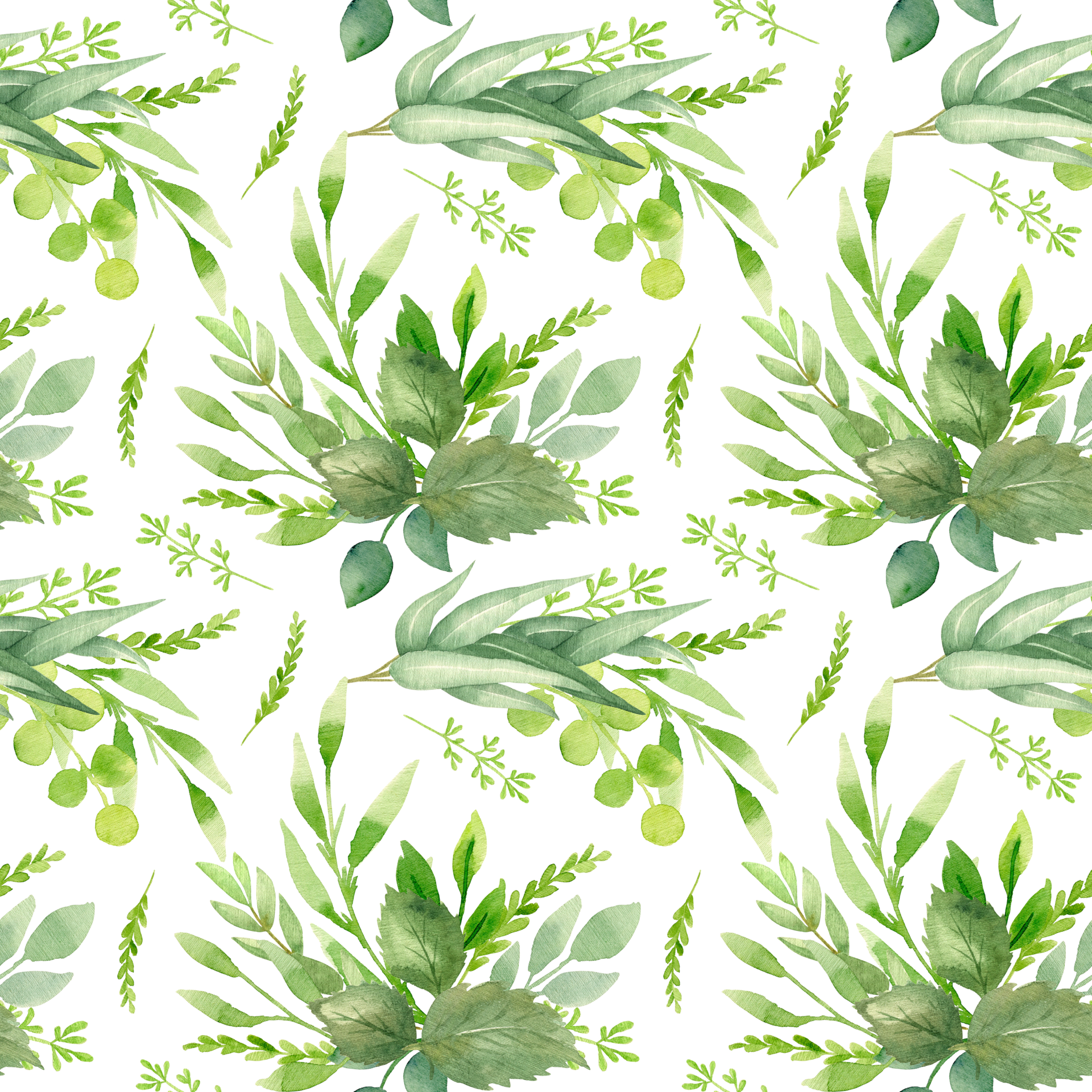 Watercolor seamless cozy pattern with dry and green leaves. Spring