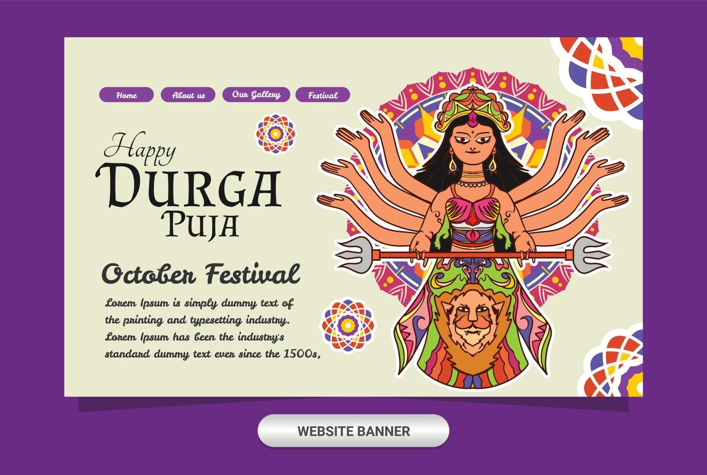 visualización del sitio web para el día del festival durga puja. plantillas de sitios web premium vector