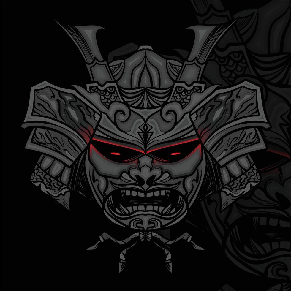 Hand drawn and elegant Oni mask in stiff angle skate style. premium illustration vector