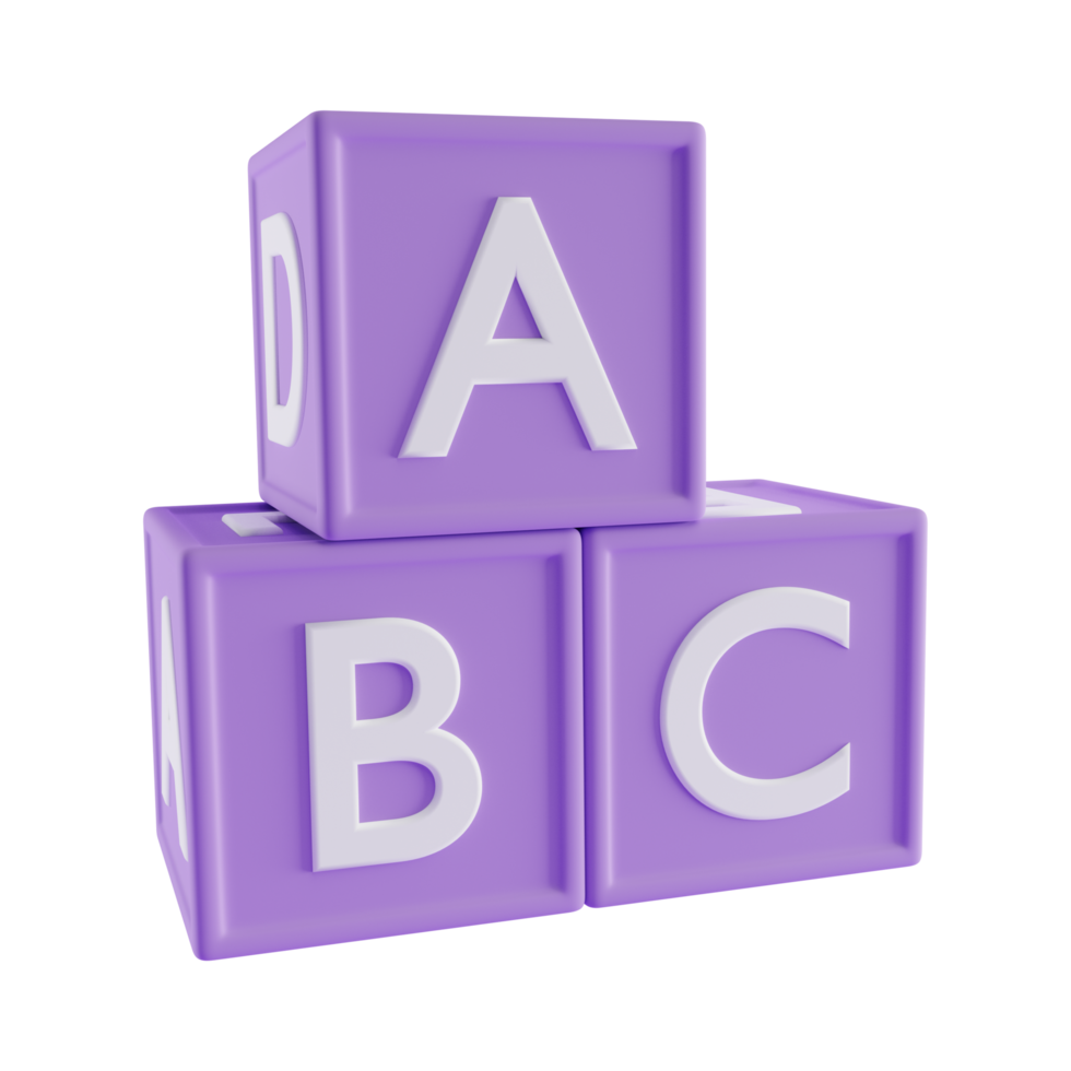 abc block 3d icon, 3d render concept png