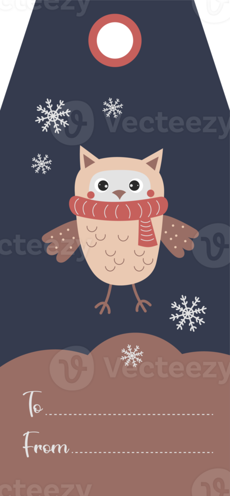 Card labels with winter owl png