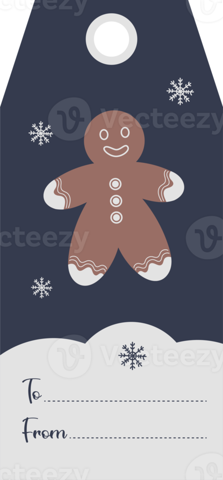 Christmas gift tag. Card label with gingerbread man png