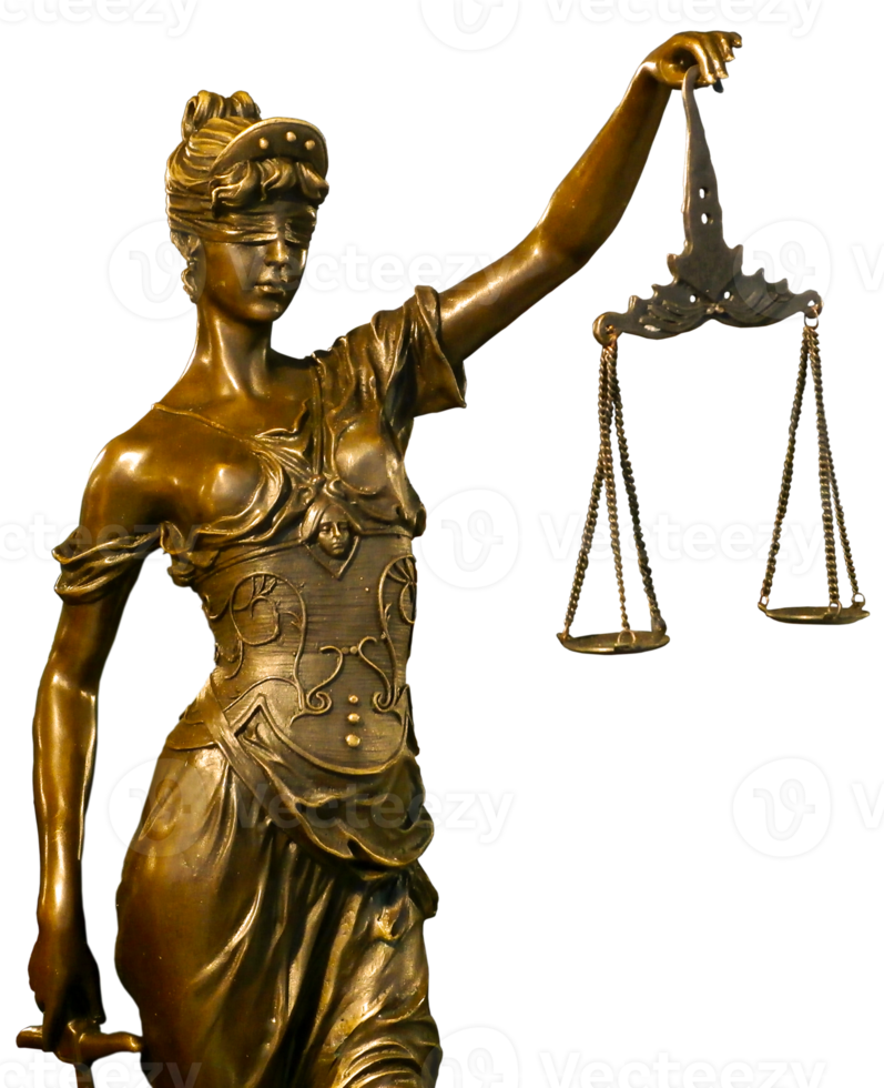 dama de bronce justicia sobre fondo transparente png