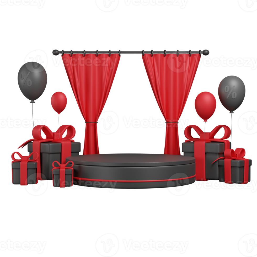 Black friday concept. Realistic 3d design stage podium, round studio, balloons, Creative marketing concept. png