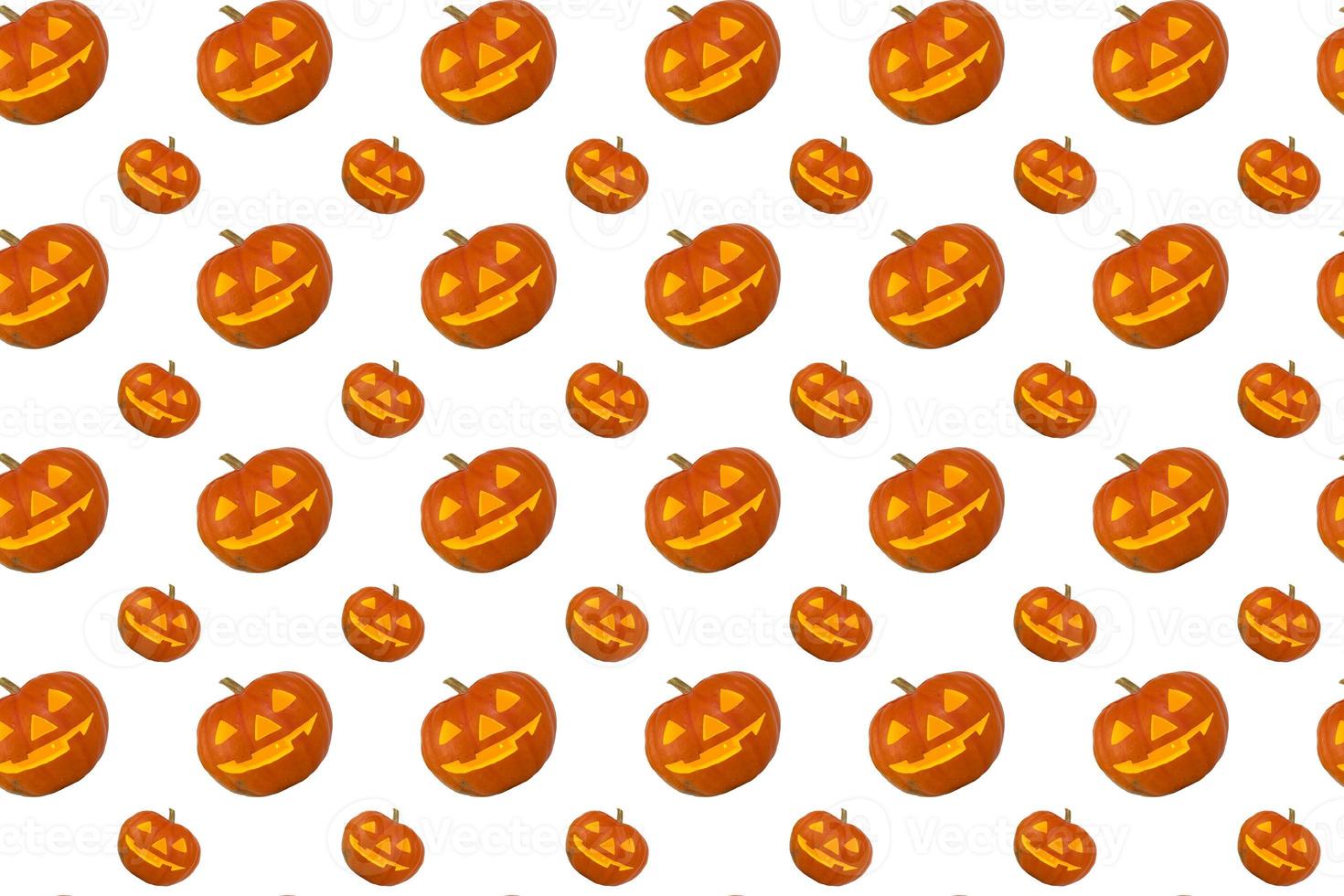 Print, seamless pattern, pattern of glowing festive pumpkins in Halloween style. Festive packaging. photo