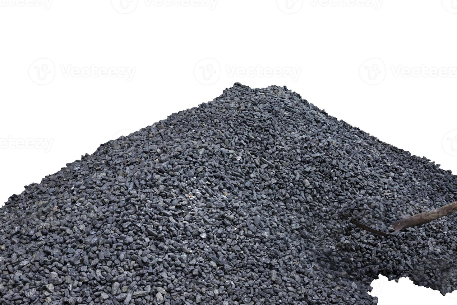 large pile of black coal and a full shovel of coal isolated on a white background. photo