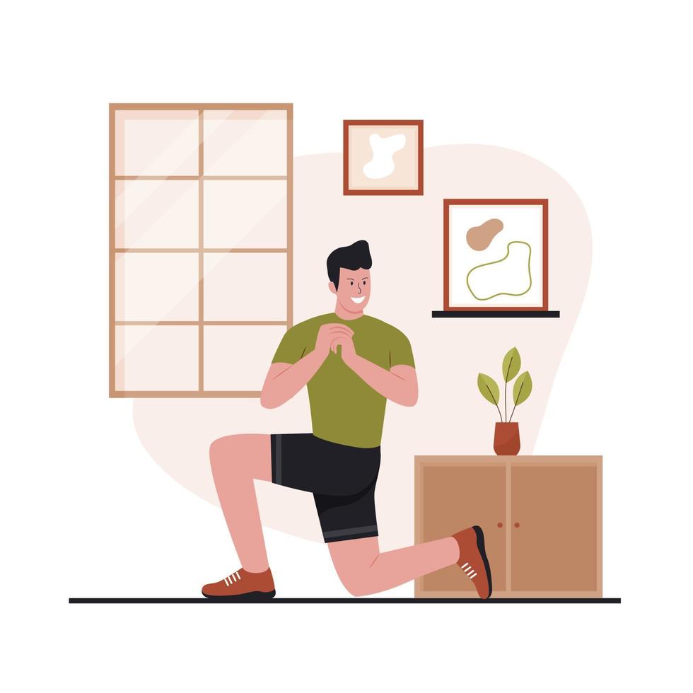 Flat design of man at home are exercising vector