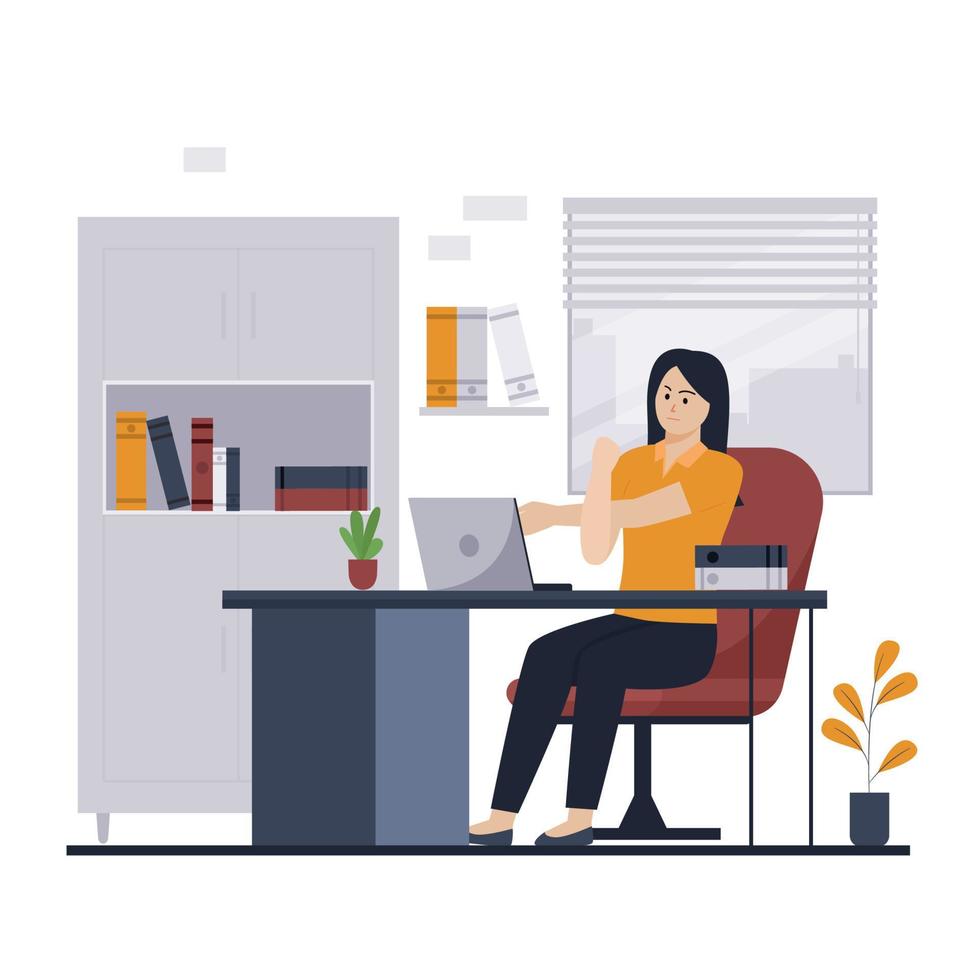 Woman doing stretches office vector