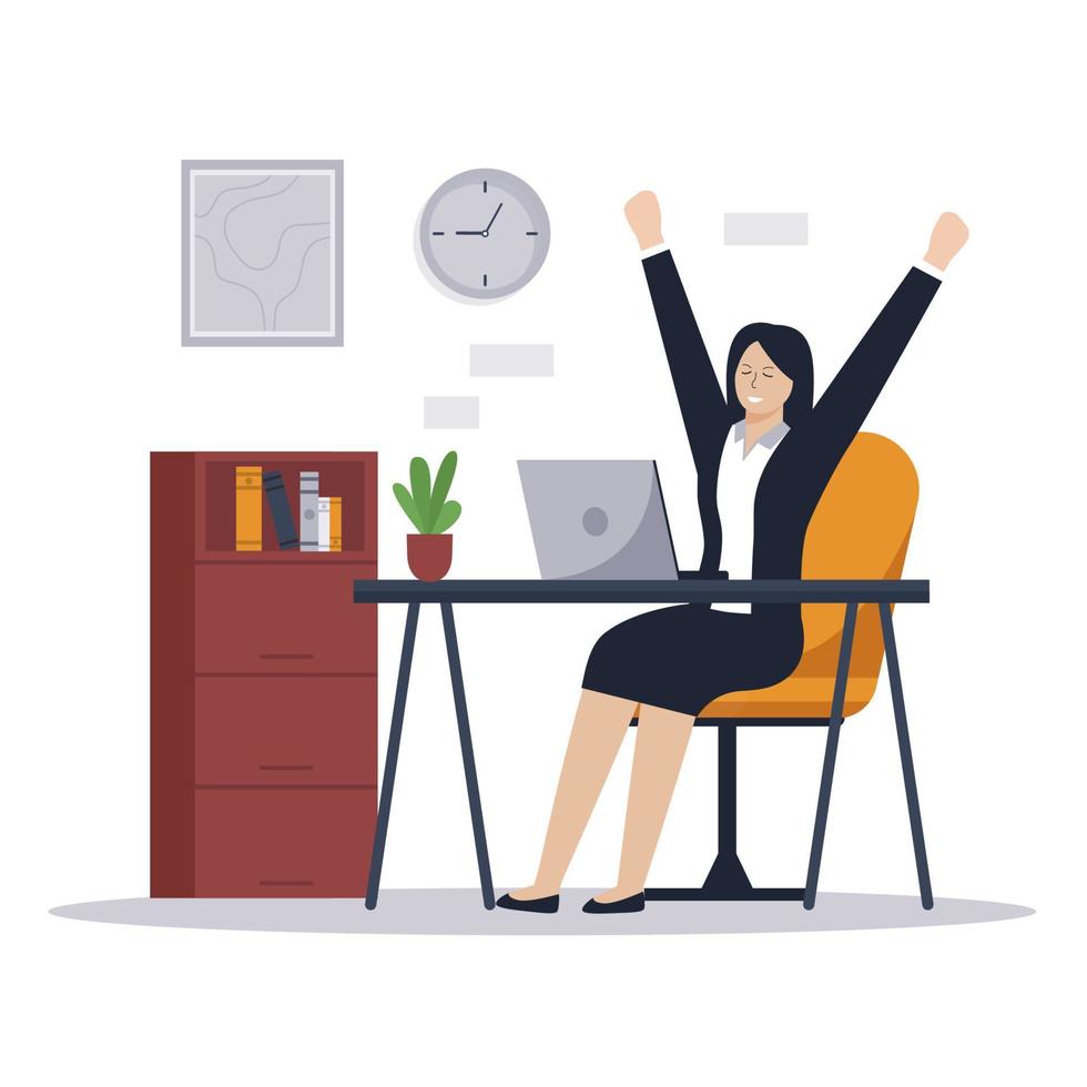 Flat design of woman office stretching vector