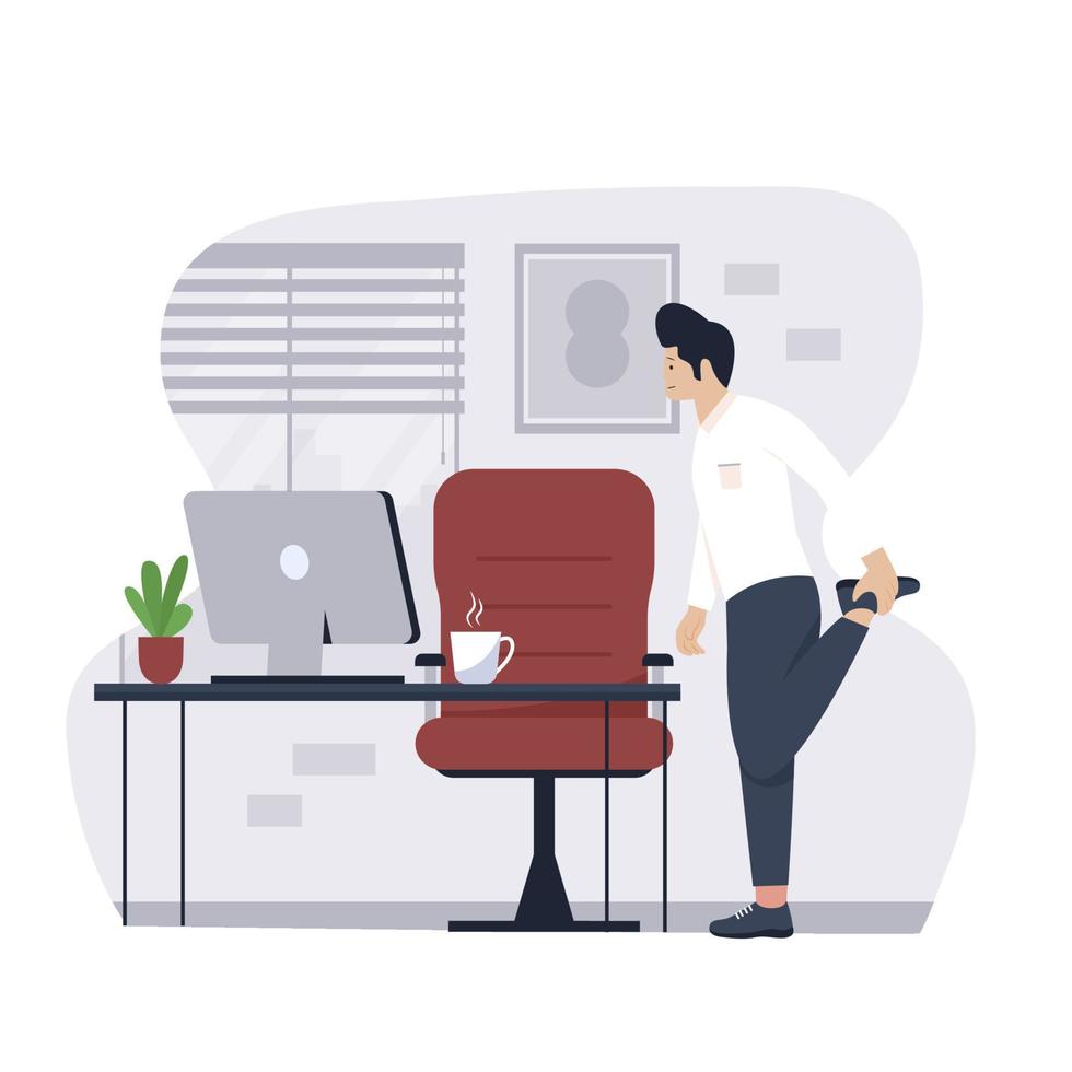 Man stretching at workplace vector