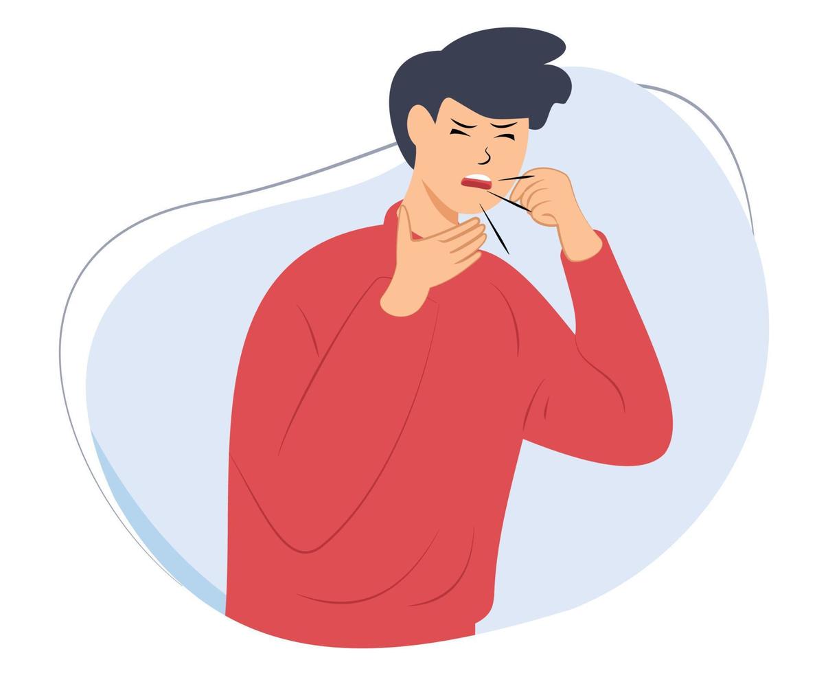 illustration of a sick man coughing and holding his neck vector