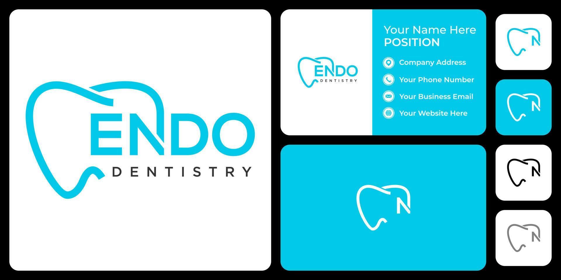 Letter N monogram dentist logo design with business card template. vector