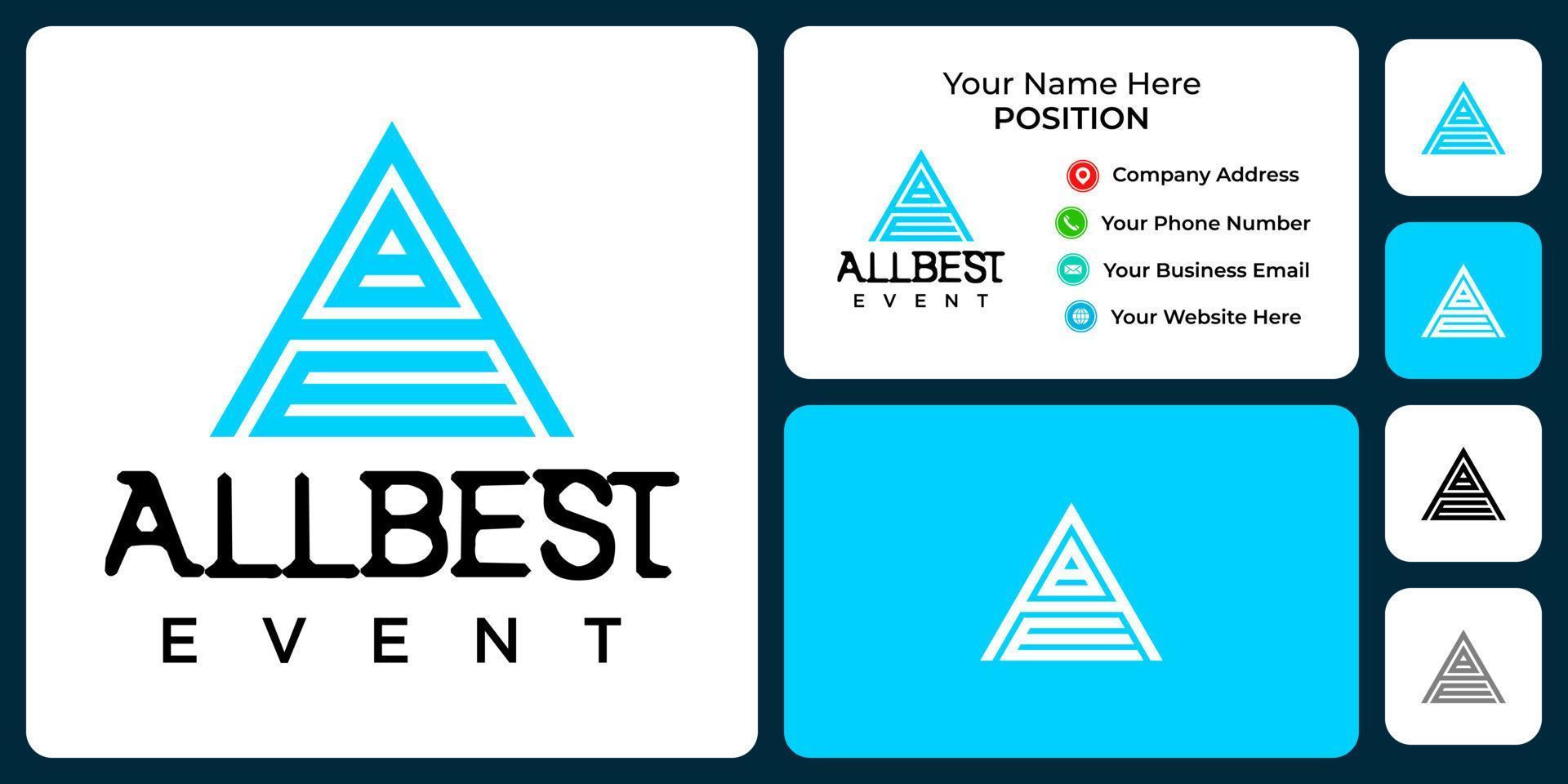 diseño de logotipo de triángulo de monograma de letra abe con plantilla de tarjeta de visita. vector
