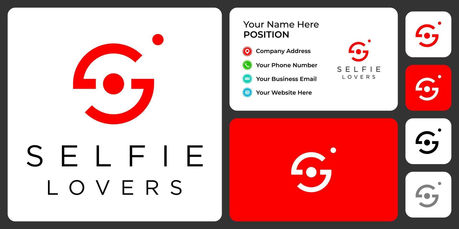 Letter S monogram selfie camera logo design with business card template. vector