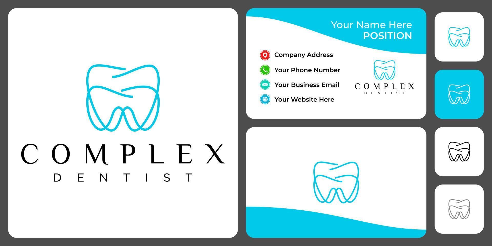 Complex dentist logo design with business card template. vector