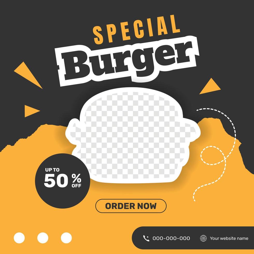 Delicious burger and food menu social media banner. - Vector. vector