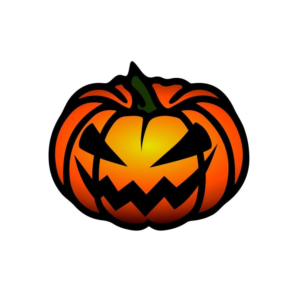 Vector Halloween symbol, scary pumpkin face with evil smile. Jack o lantern icon.