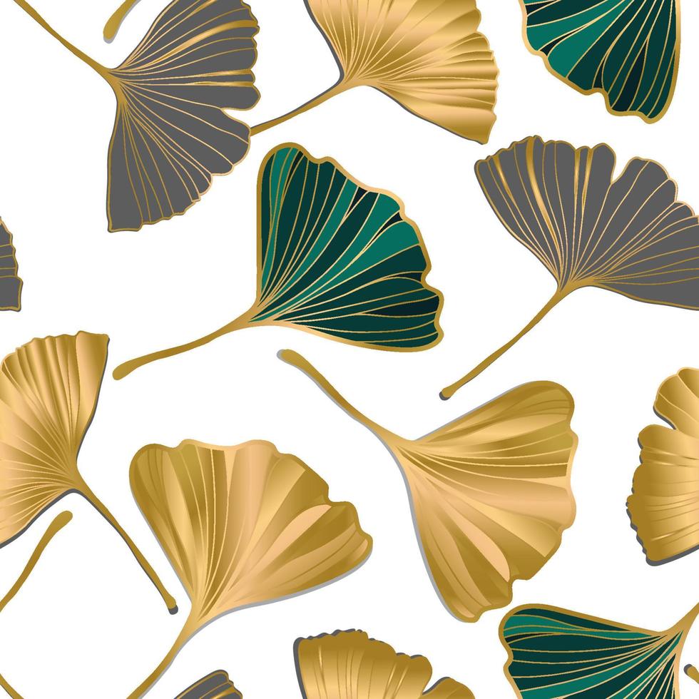 Vector banner of ginkgo biloba leaf. ink line art design. seamless Pattern.