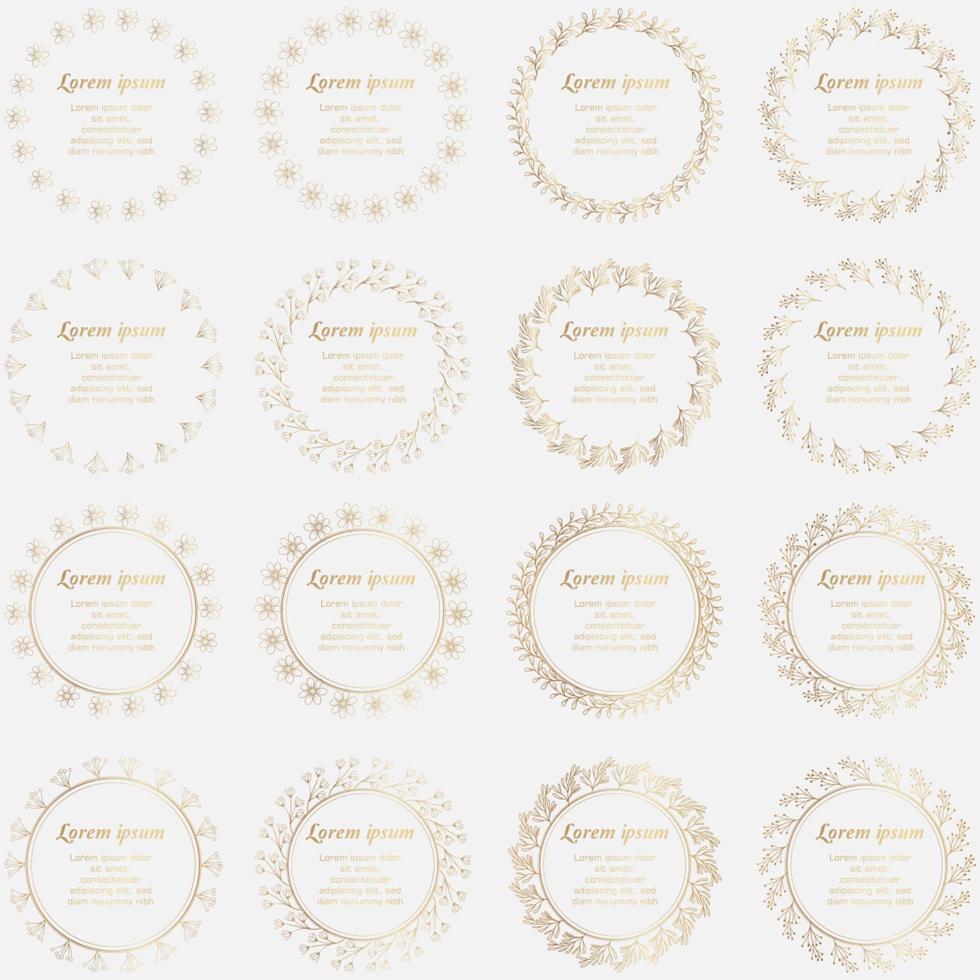 Golden circle flower frame wreath vector