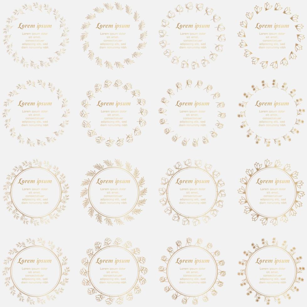 Golden circle flower frame wreath vector