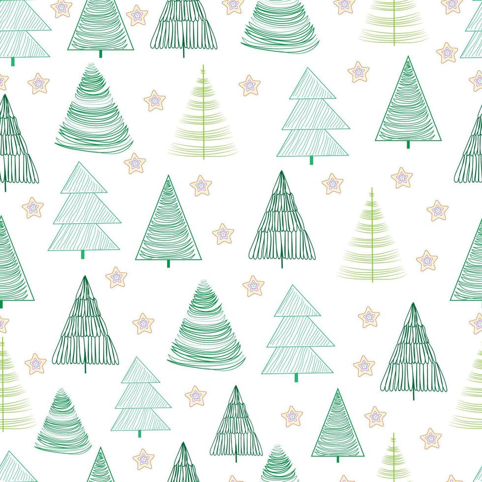 seamless winter pattern of green fir trees on a white background vector