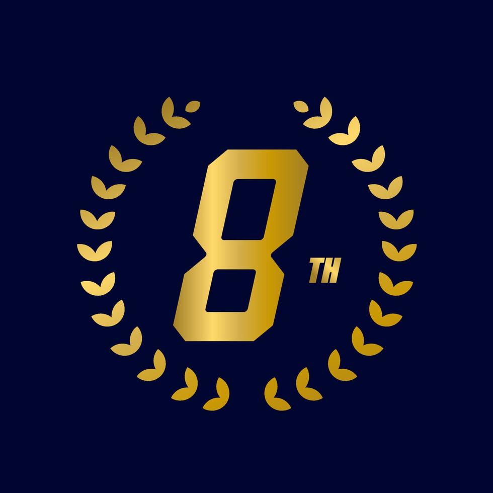 Vector illustration of 8th celebration icon with elegant golden gradient colors