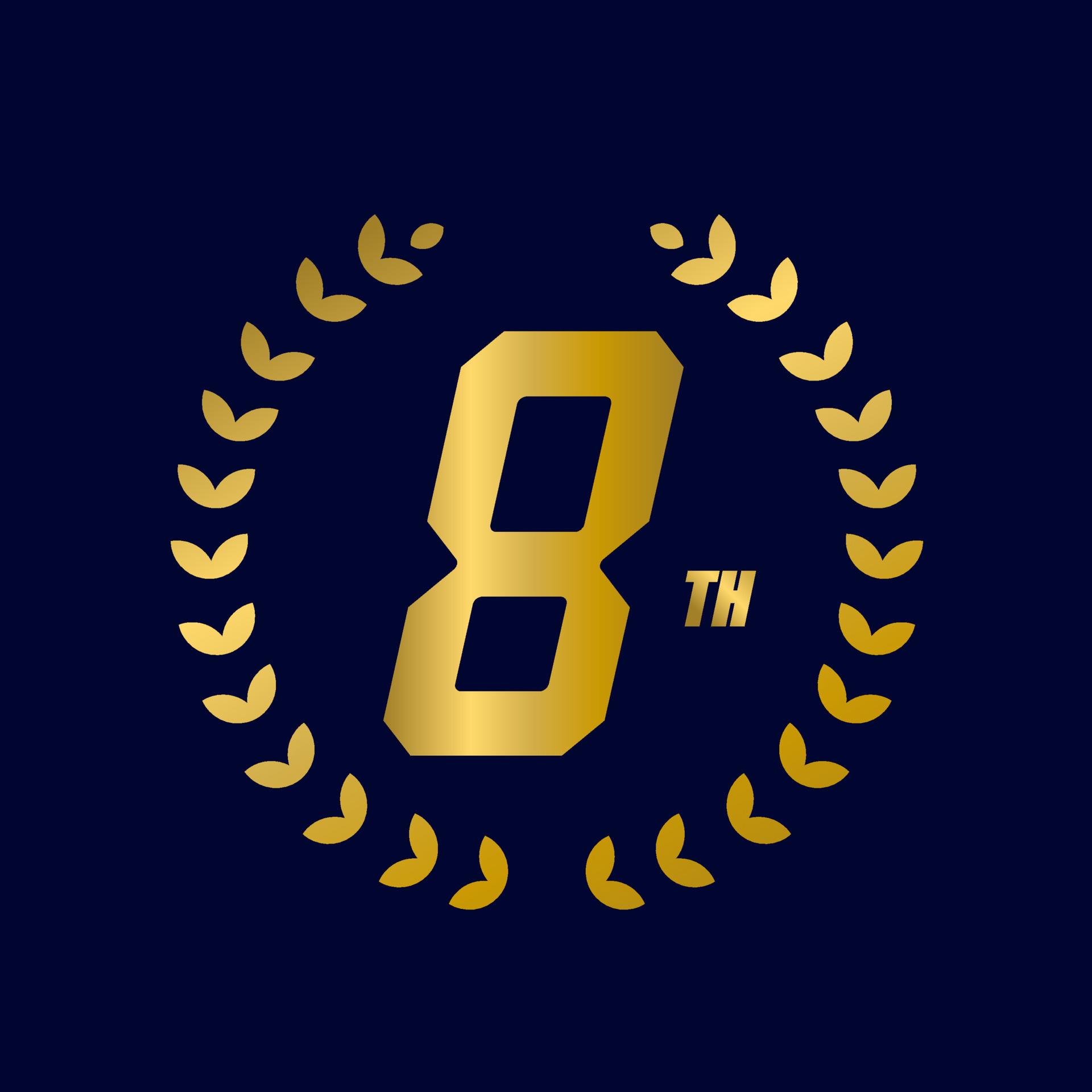 Vector illustration of 8th celebration icon with elegant golden