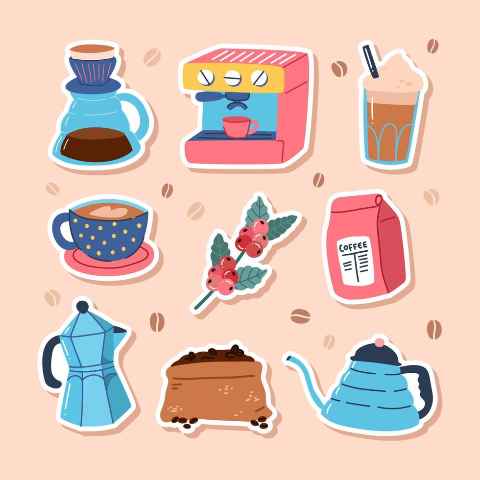 Collection of Hand Drawn Coffee Elements Sticker vector