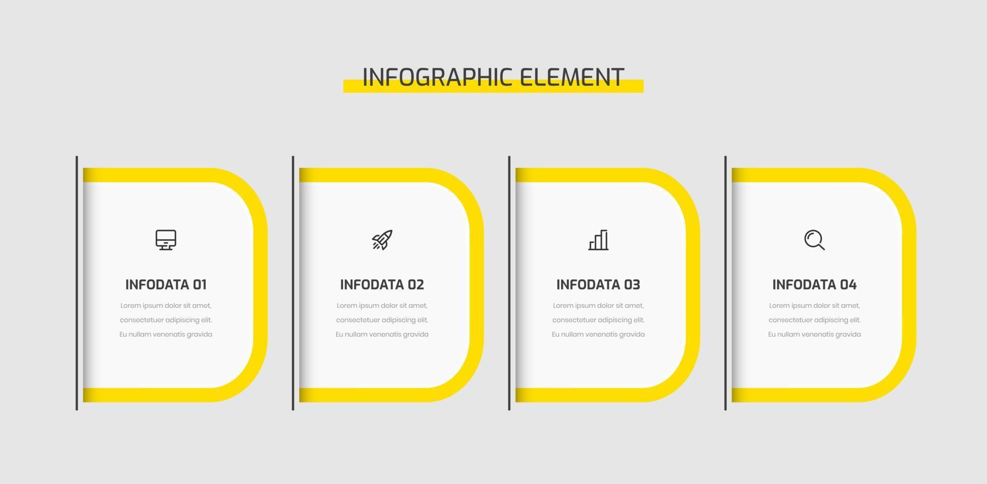 Business Infographic Template Presentation with Abstract Design Yellow Color 4 Options and Icons. Suitable for Process Diagram, Presentations, Workflow Layout, Banner, Flow Chart vector