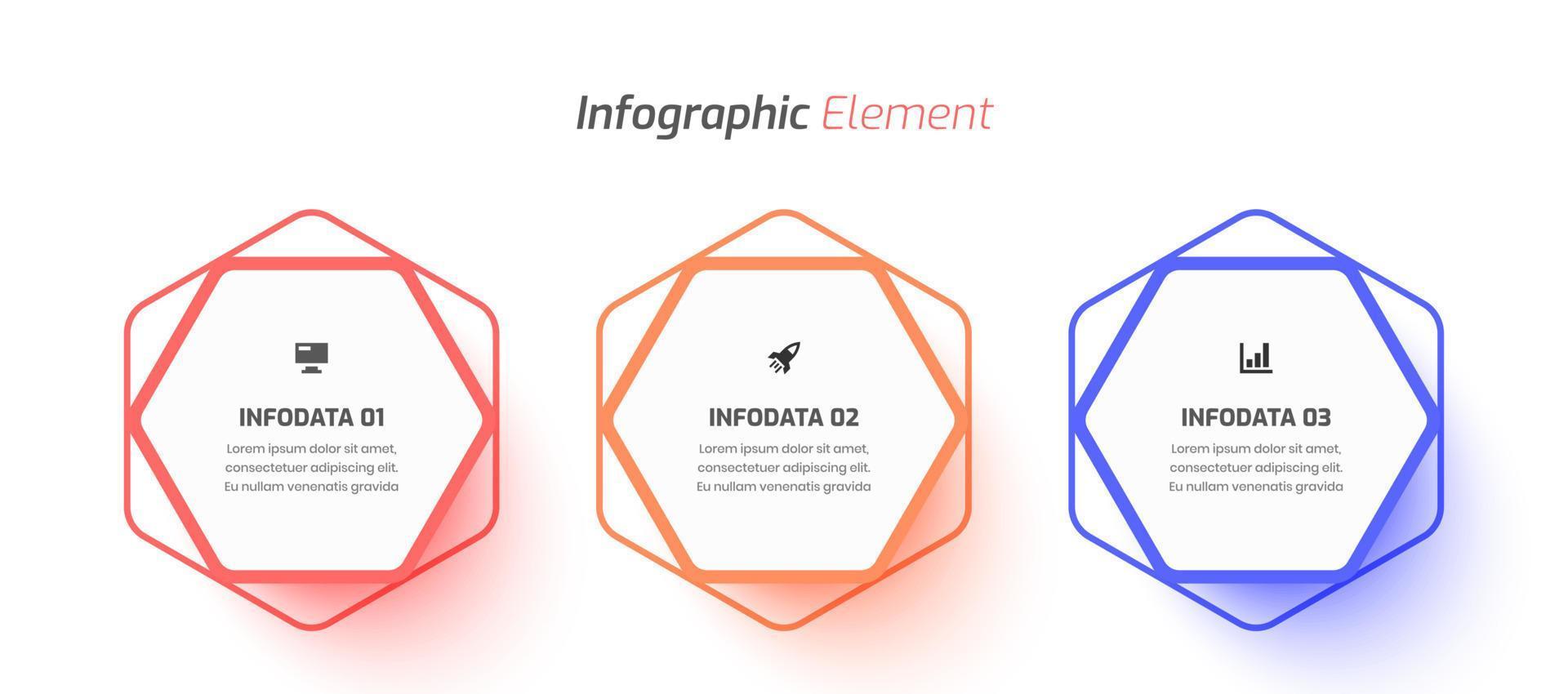 Business Infographic Template with Hexagon Label, Thin Line, Icon and 3 Option. Suitable for Process Diagram, Presentations, Workflow Layout, Banner, Flow Chart, Infographic. vector