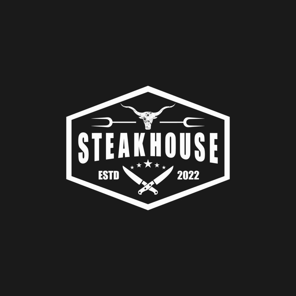 Hipster vintage steak house restaurant emblem logo vector