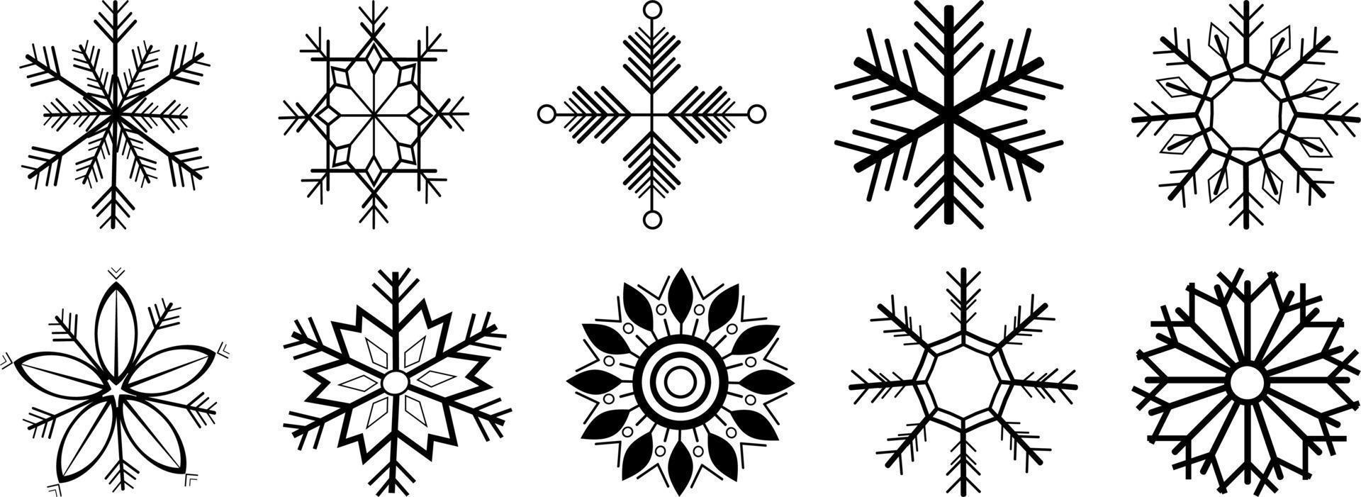 set of black snowflake for decoration. vector