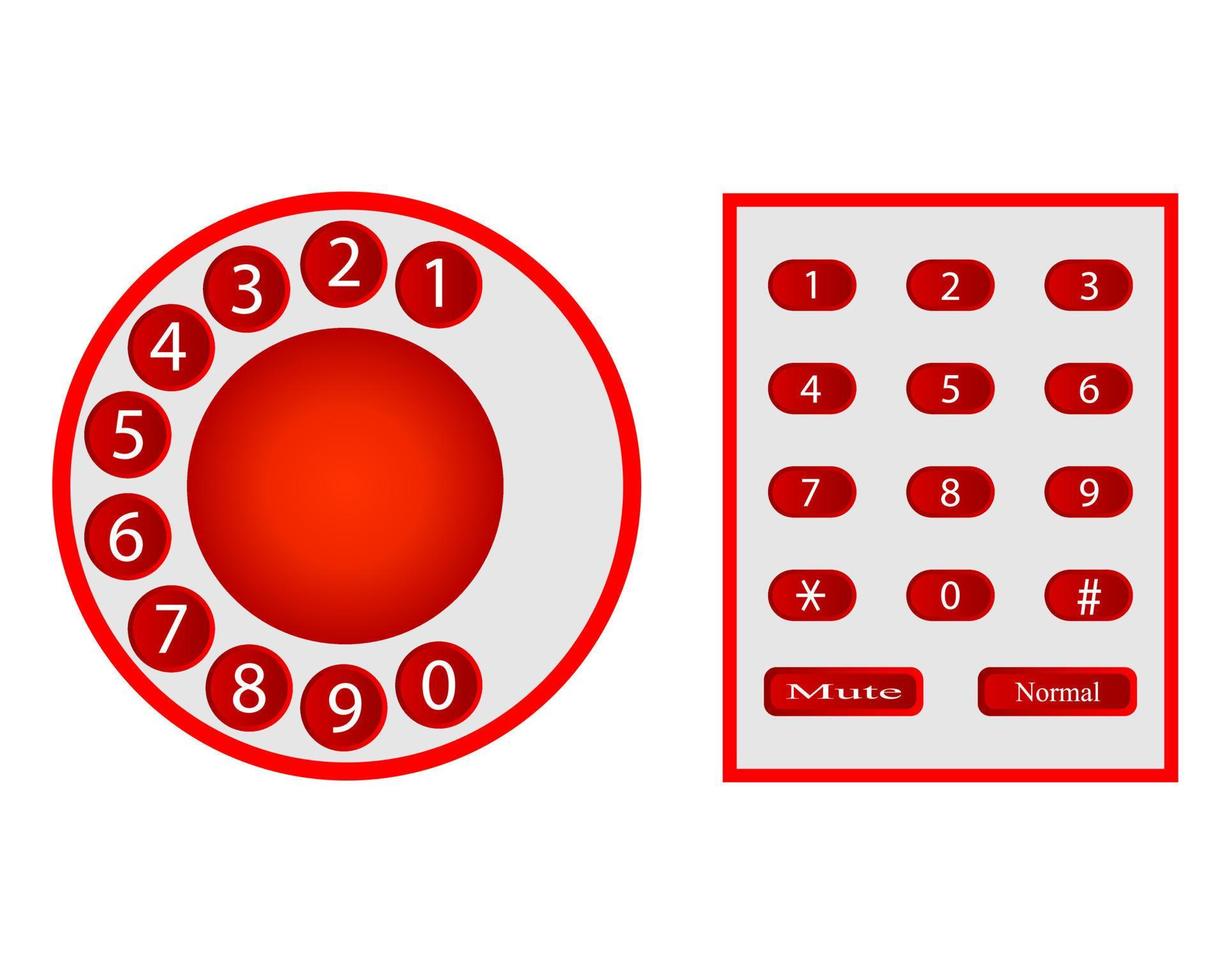 números del disco de teléfonos y pulsador rojo vector