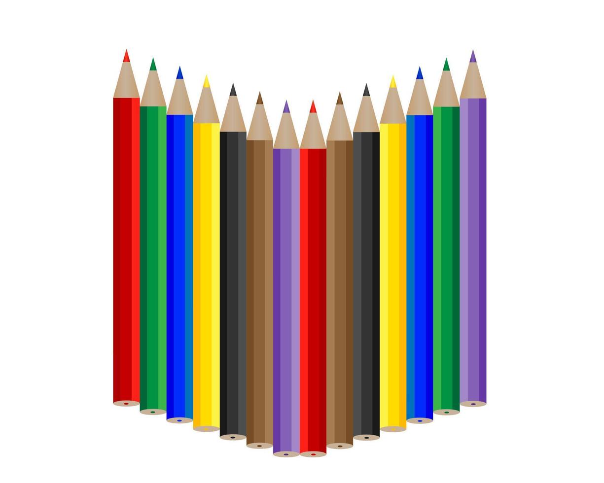 set of colored pencils on white background vector