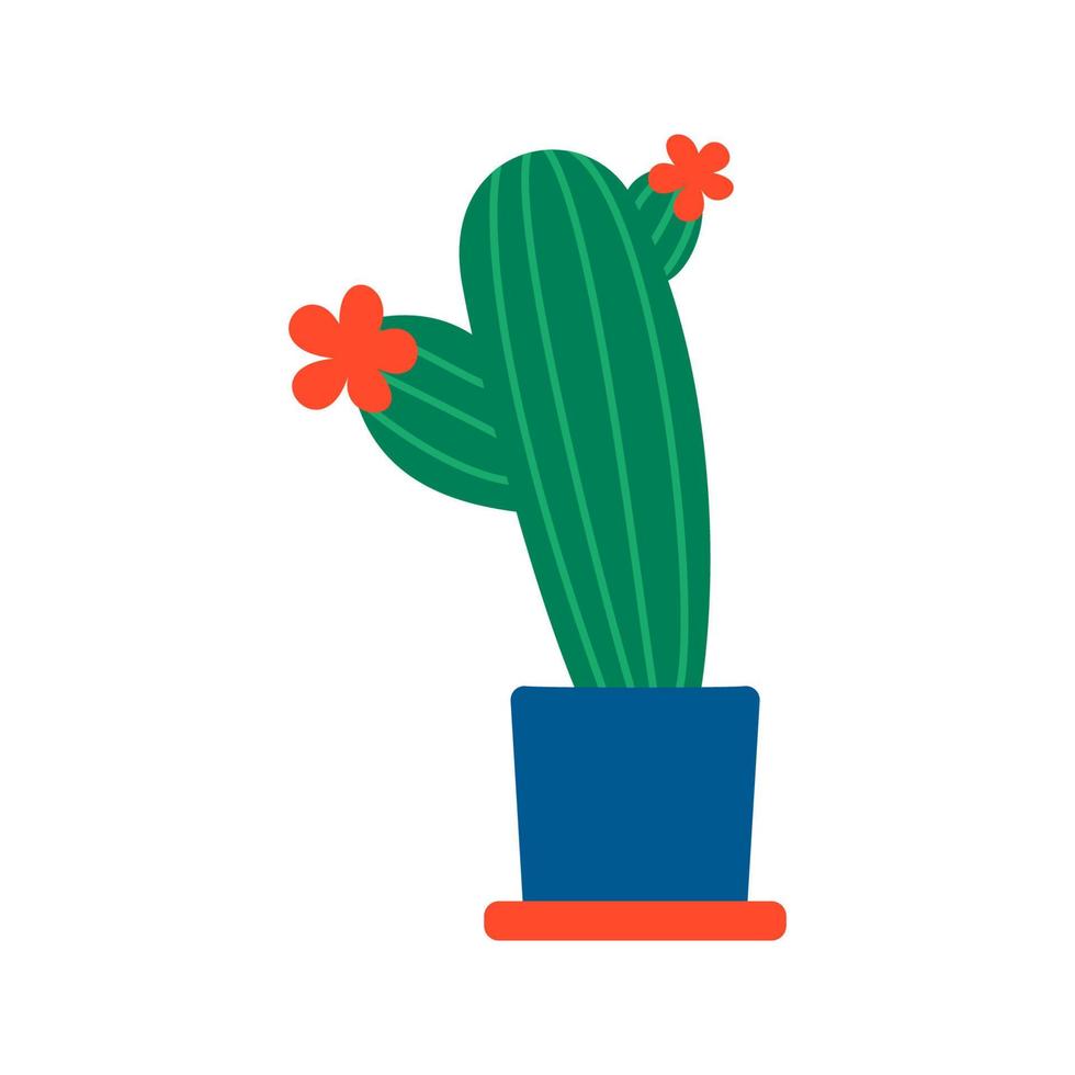 una maceta azul con un cactus. ilustración vectorial aislada en estilo plano sobre fondo blanco vector