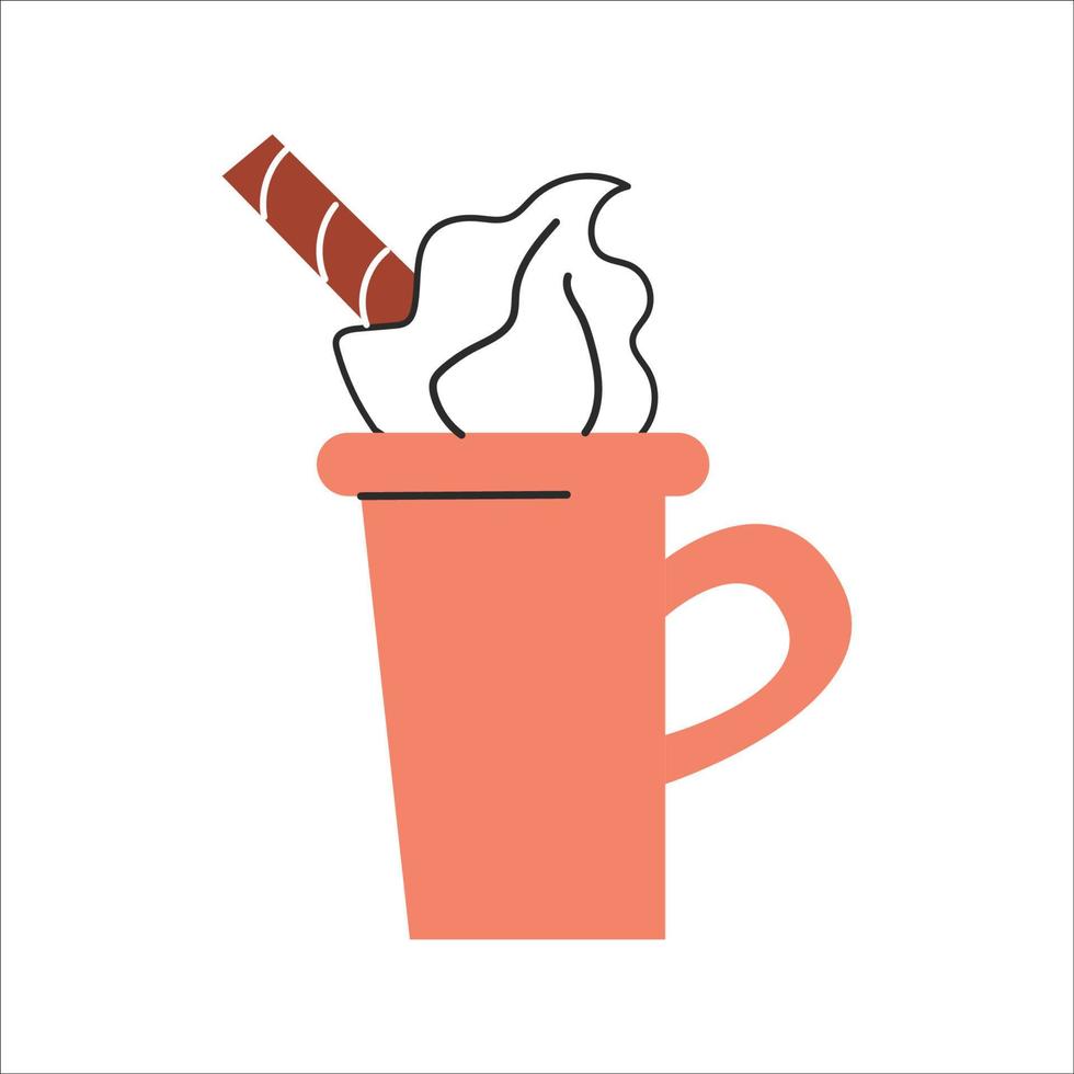 Hand drawn cup with latte. Cozy concept. Vector isolated illustration on white background