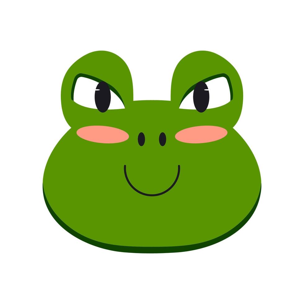 Hand drawn illustration of cute frog face isolated on white background in cartoon style vector