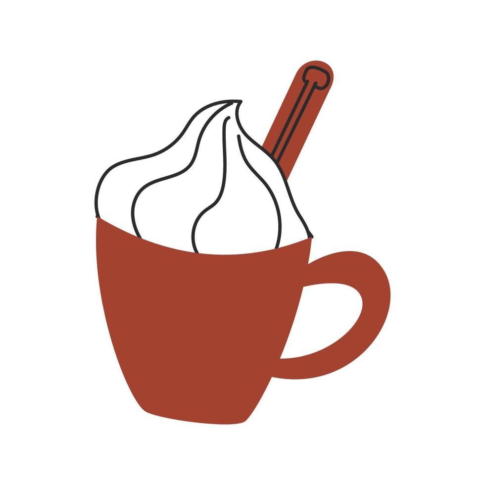 taza dibujada a mano con café con leche. concepto acogedor. ilustración vectorial aislada sobre fondo blanco vector